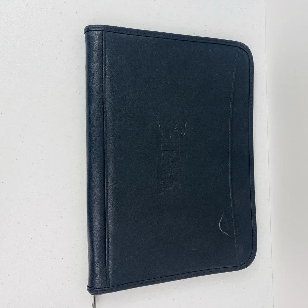 VTG Black Texas Embossed Leather Portfolio 8.5x11 Pad Folder Organizer Notebook